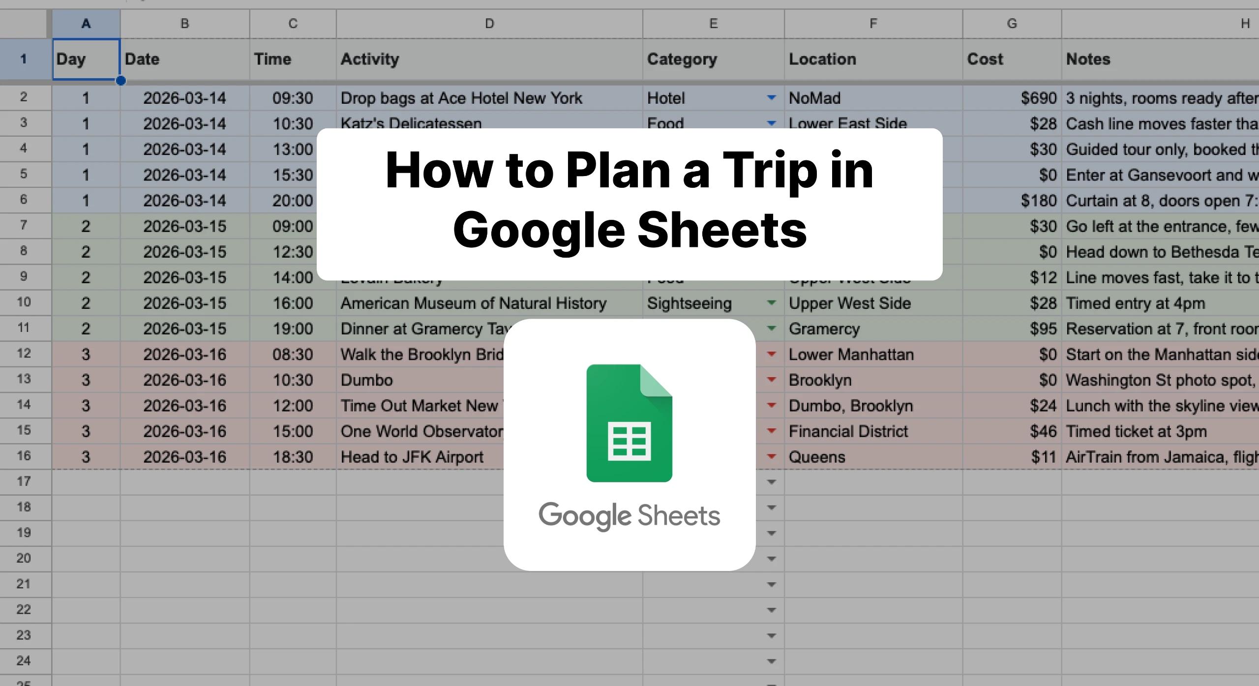 How to Plan a Trip in Google Sheets (+ Free Travel Itinerary Template)